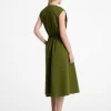 Vestido midi con cinturón de popelina de algodón elástico