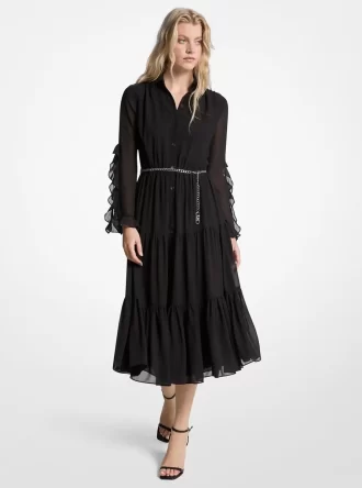 Vestido midi de georgette con volantes