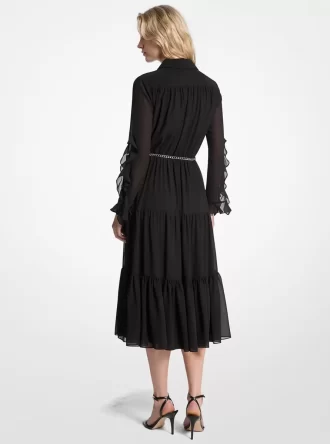 Vestido midi de georgette con volantes