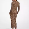 Vestido midi de malla de nailon con estampado de leopardo Vestido midi de malla de nailon con estampado de leopardo