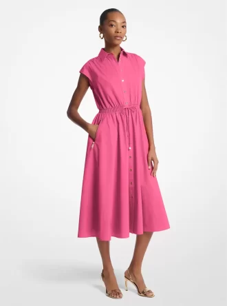 Vestido midi de popelina de algodón elástico
