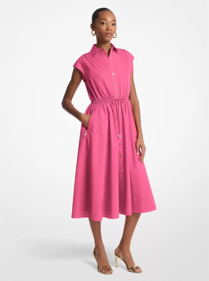 Vestido midi de popelina de algodón elástico