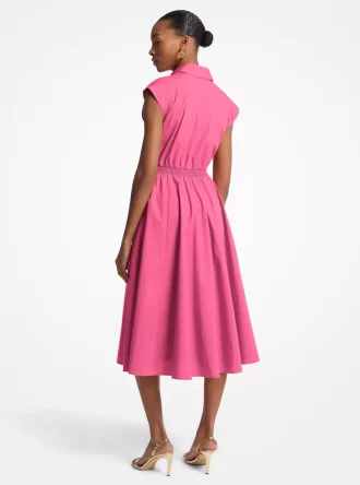Vestido midi de popelina de algodón elástico