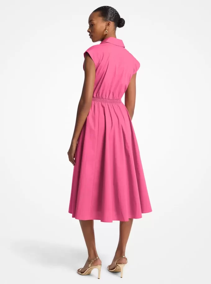 Vestido midi de popelina de algodón elástico