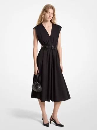 Vestido midi de popelina de algodón orgánico elástico