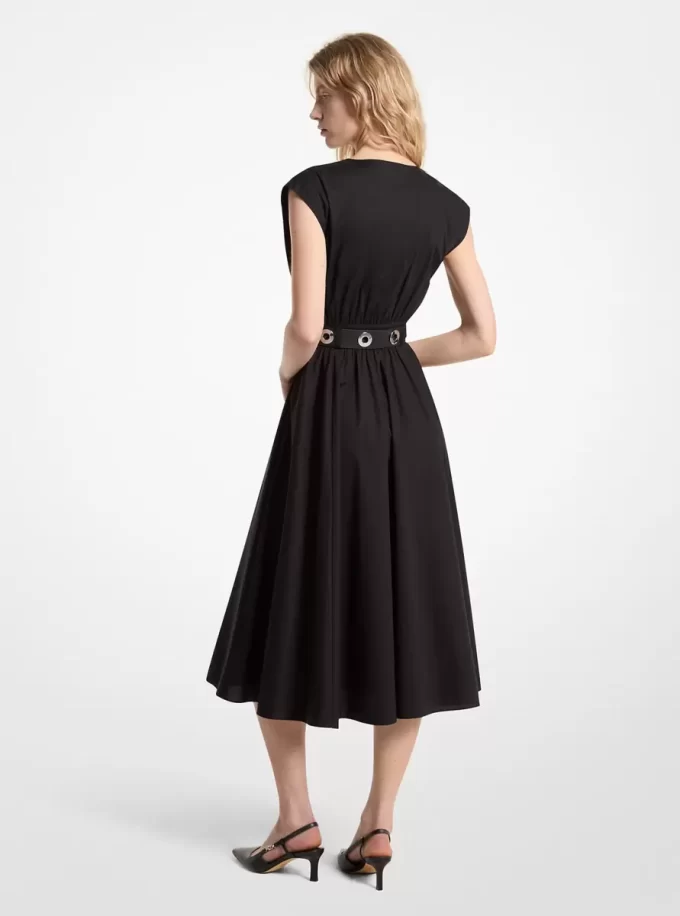 Vestido midi de popelina de algodón orgánico elástico