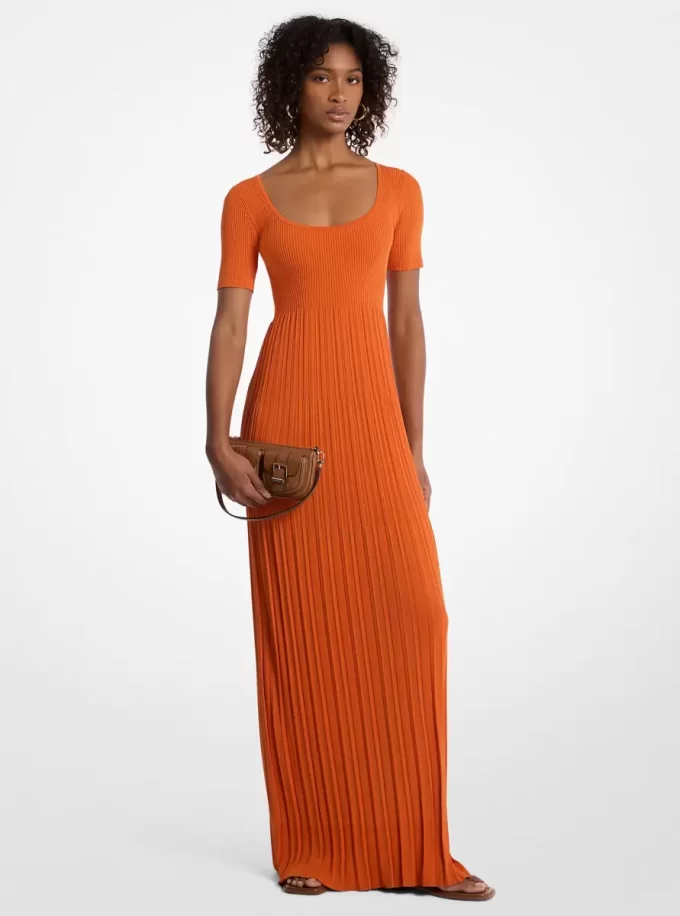Vestido midi de punto elástico acanalado