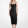 Vestido midi de punto elástico con canalé de cadena Vestido midi de punto elástico con canalé de cadena