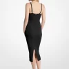 Vestido midi de punto elástico con canalé de cadena Vestido midi de punto elástico con canalé de cadena