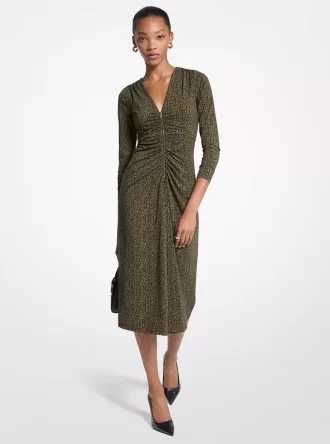 Vestido midi de punto elástico mate con estampado paisley