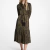 Vestido midi de satén con estampado paisley y cuello con lazo