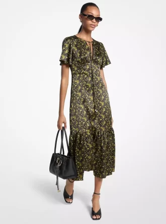 Vestido midi de satén martillado floral