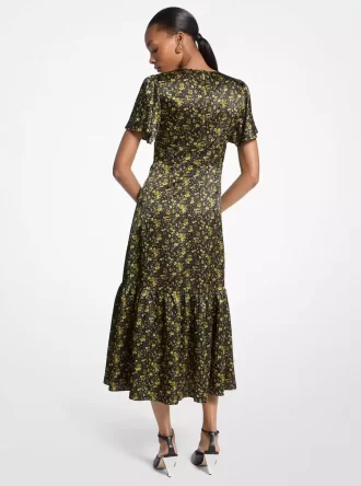 Vestido midi de satén martillado floral