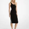 Vestido midi de tirantes con cinta de logotipo y punto elástico Vestido midi de tirantes con cinta de logotipo y punto elástico