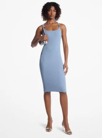 Vestido midi de tirantes de punto elástico acanalado