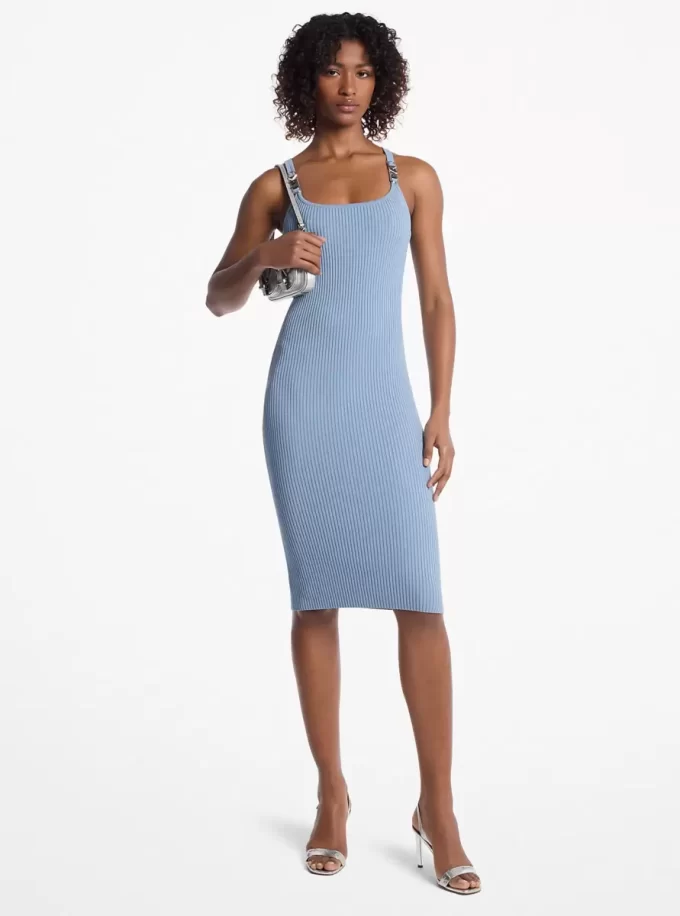 Vestido midi de tirantes de punto elástico acanalado