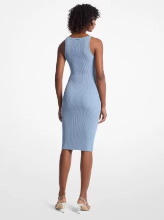 Vestido midi de tirantes de punto elástico acanalado