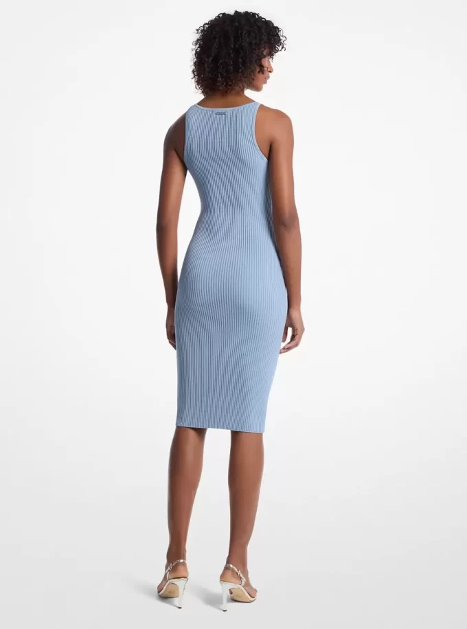 Vestido midi de tirantes de punto elástico acanalado