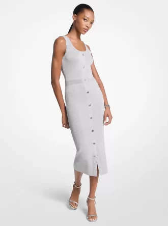Vestido midi de tirantes de punto metalizado