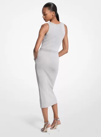 Vestido midi de tirantes de punto metalizado