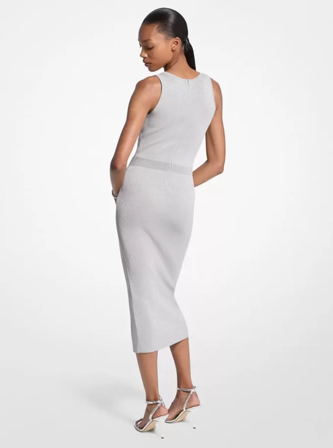 Vestido midi de tirantes de punto metalizado Vestido midi de tirantes de punto metalizado