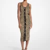 Vestido midi de tirantes de viscosa elástica con estampado de leopardo