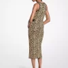 Vestido midi de tirantes de viscosa elástica con estampado de leopardo