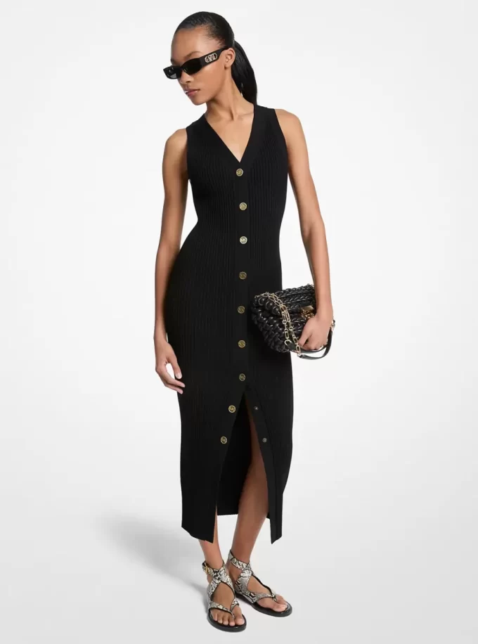 Vestido midi de viscosa elástica acanalada