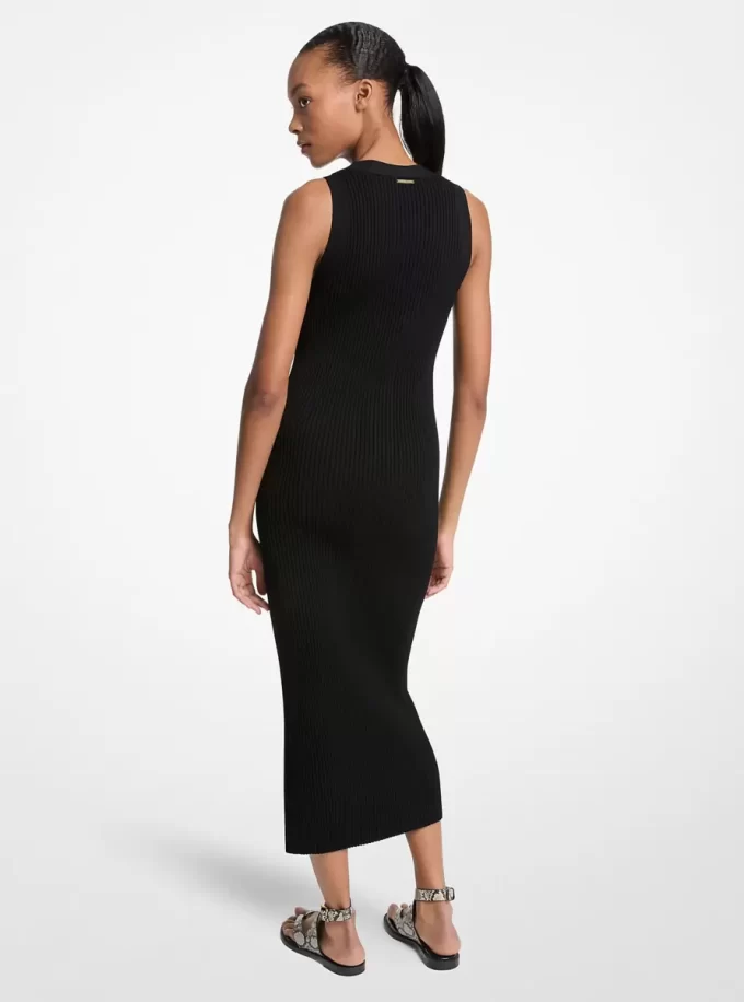 Vestido midi de viscosa elástica acanalada