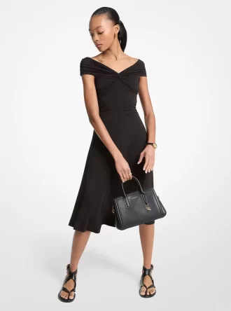 Vestido midi de viscosa elástica con hombros descubiertos