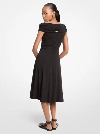 Vestido midi de viscosa elástica con hombros descubiertos