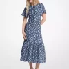Vestido midi estampado floral de mezcla de viscosa y seda