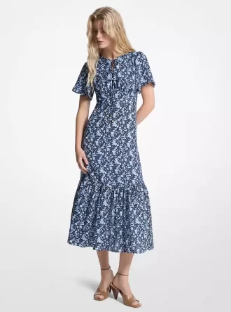 Vestido midi estampado floral de mezcla de viscosa y seda Vestido midi estampado floral de mezcla de viscosa y seda