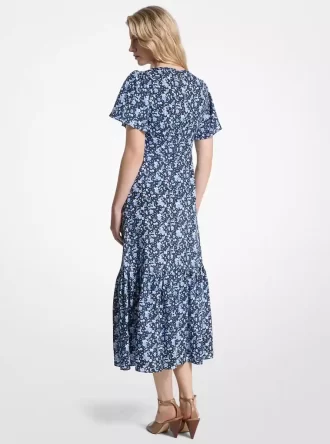 Vestido midi estampado floral de mezcla de viscosa y seda Vestido midi estampado floral de mezcla de viscosa y seda