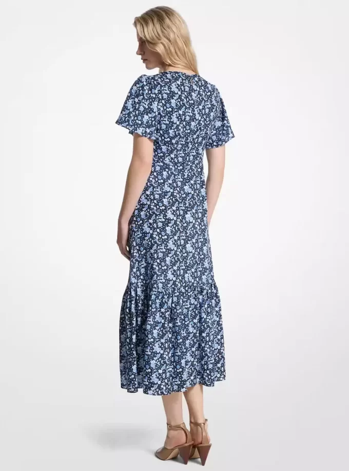 Vestido midi estampado floral de mezcla de viscosa y seda