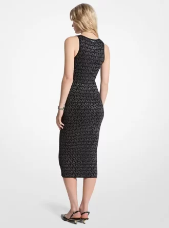 Vestido midi jacquard con logo metálico Vestido midi jacquard con logo metálico