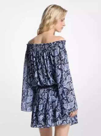 Vestido Paisley Georgette con hombros descubiertos Vestido Paisley Georgette con hombros descubiertos