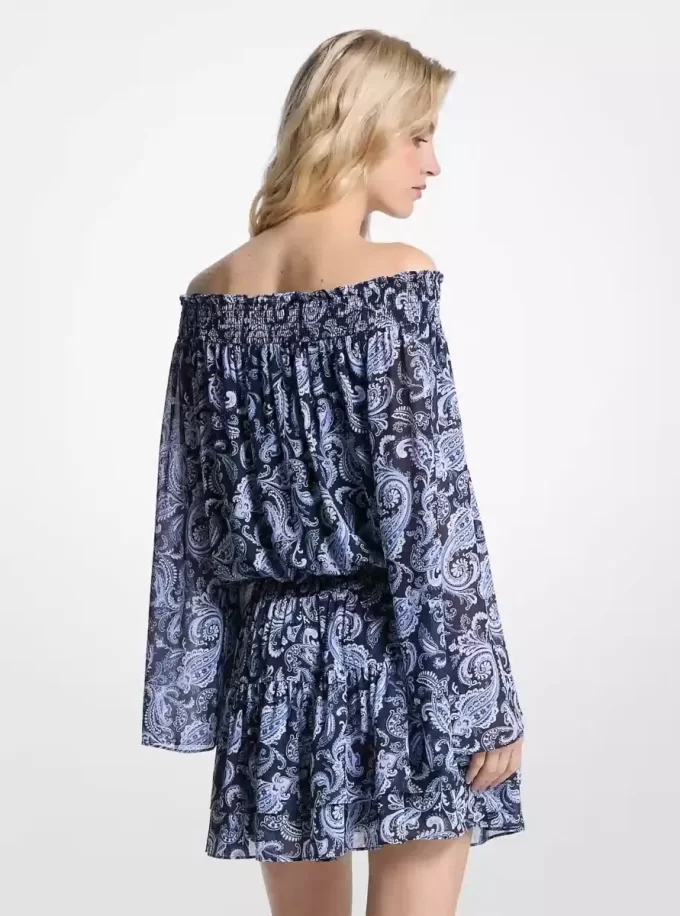 Vestido Paisley Georgette con hombros descubiertos