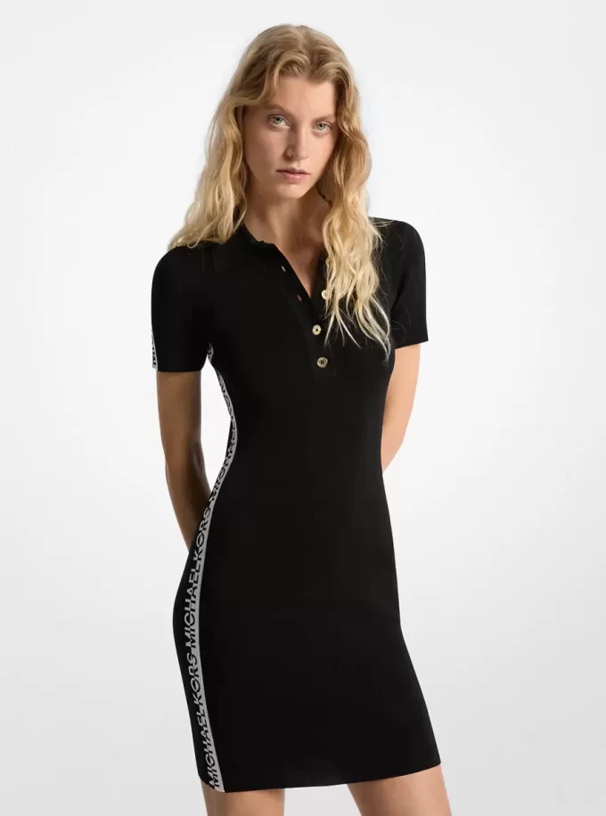 Vestido polo de punto elástico con cinta del logo