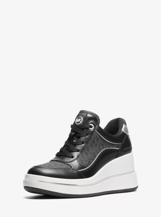 Zapatillas de cuña de cuero y logo de Emmy Signature Zapatillas de cuña de cuero y logo de Emmy Signature