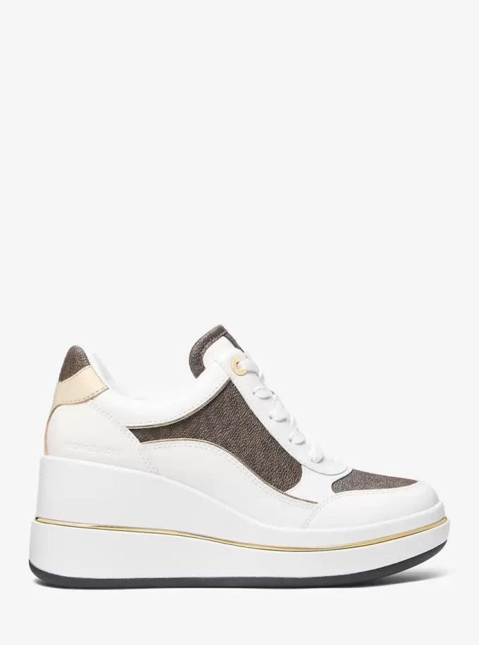 Zapatillas de cuña de cuero y logo de Emmy Signature Zapatillas de cuña de cuero y logo de Emmy Signature