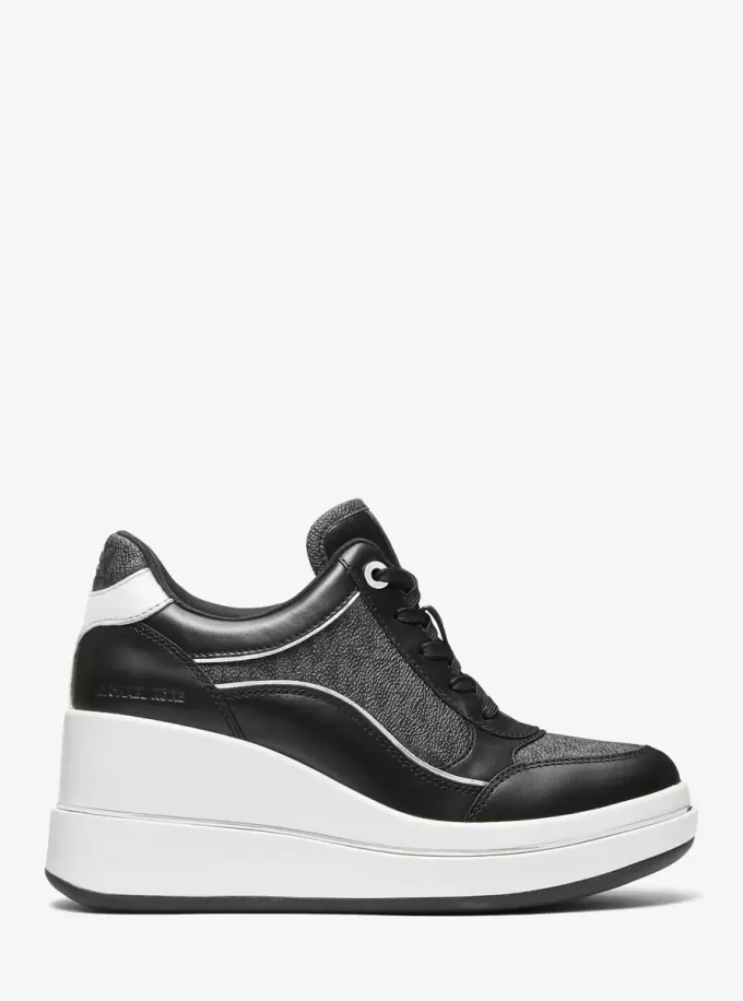 Zapatillas de cuña de cuero y logo de Emmy Signature Zapatillas de cuña de cuero y logo de Emmy Signature