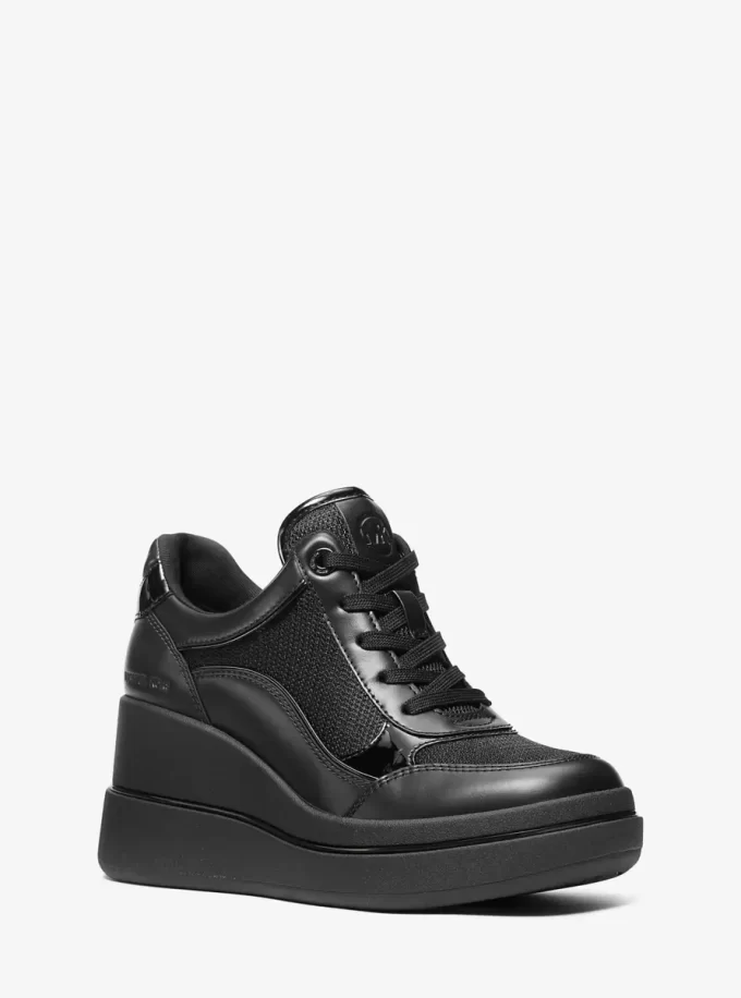 Zapatillas de cuña Emmy de cuero y malla Zapatillas de cuña Emmy de cuero y malla
