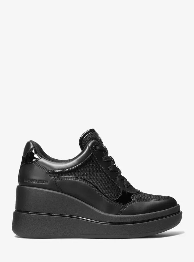Zapatillas de cuña Emmy de cuero y malla Zapatillas de cuña Emmy de cuero y malla