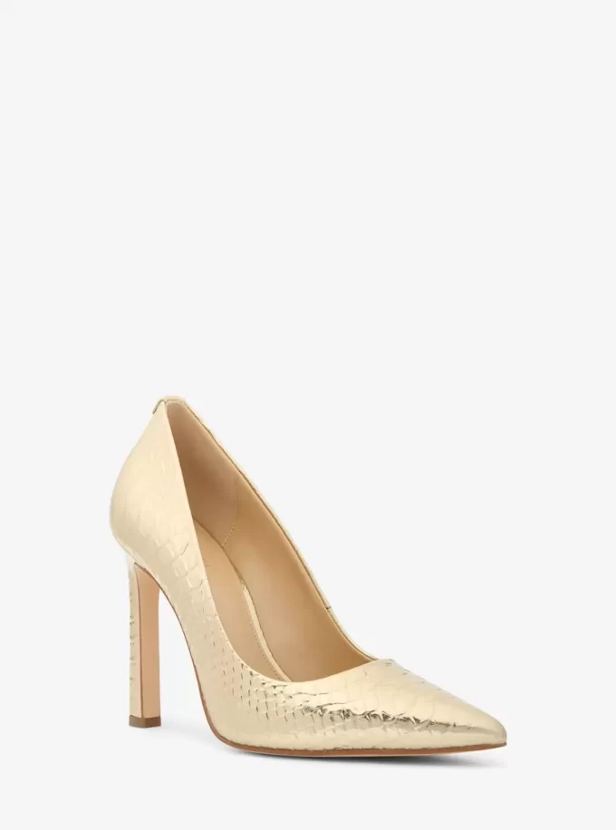 Zapato de tacón Amara de piel con relieve de serpiente metalizada Zapato de tacón Amara de piel con relieve de serpiente metalizada