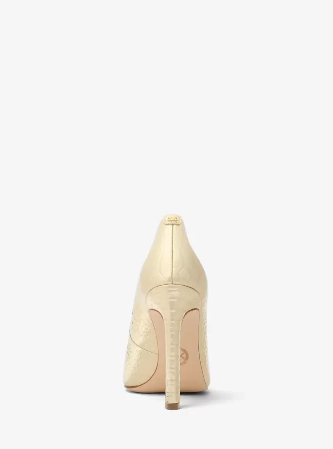 Zapato de tacón Amara de piel con relieve de serpiente metalizada Zapato de tacón Amara de piel con relieve de serpiente metalizada