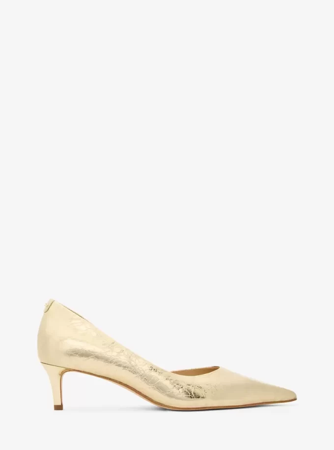 Zapato de tacón bajo Elyse de piel metalizada craquelada Zapato de tacón bajo Elyse de piel metalizada craquelada