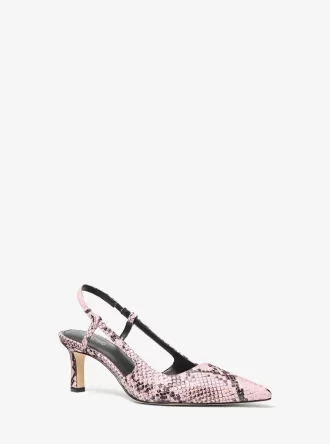 Zapato de tacón con tira trasera Alora de piel con relieve de serpiente
