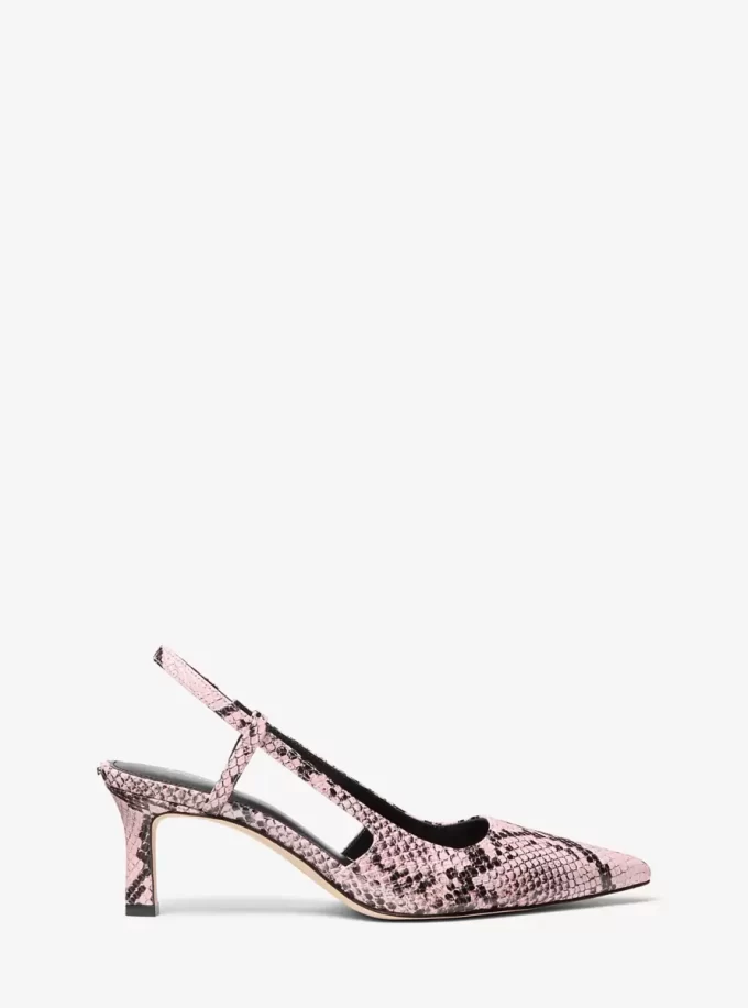 Zapato de tacón con tira trasera Alora de piel con relieve de serpiente Zapato de tacón con tira trasera Alora de piel con relieve de serpiente