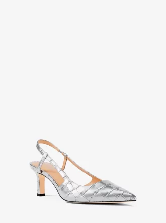 Zapato de tacón con tira trasera Alora de piel metalizada con relieve de cocodrilo